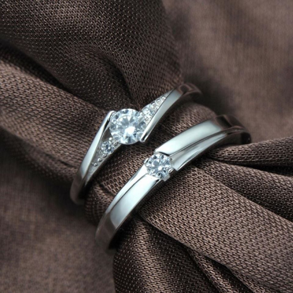Picture of Unique Couple Rings Women Men Ring Heart Beat with box - Silver - Adjustable