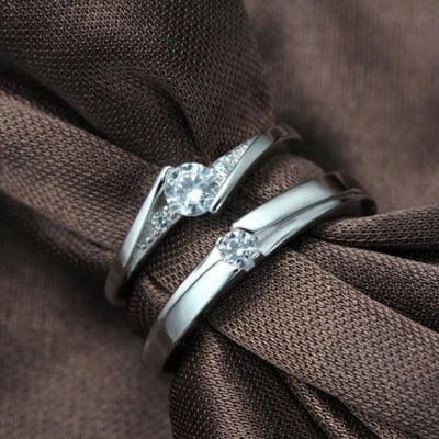 Picture of Unique Couple Rings Women Men Ring Heart Beat with box - Silver - Adjustable