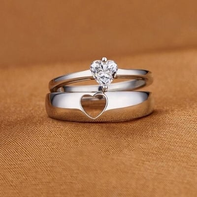 Picture of Men and Women Ring With Box -2 set - Silver - Adjustable