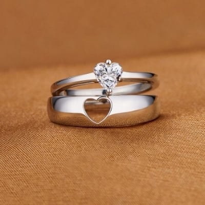 Picture of Men and Women Ring With Box -2 set - Silver - Adjustable
