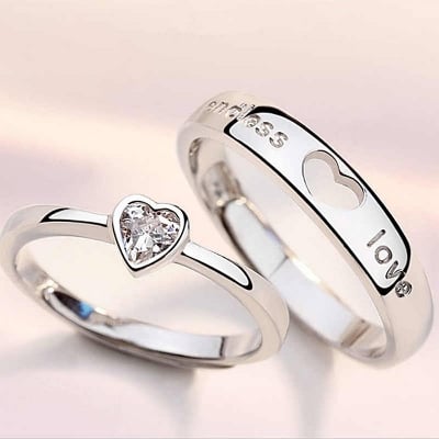 Picture of Men and Women Ring With Box -2 set - Silver - Adjustable