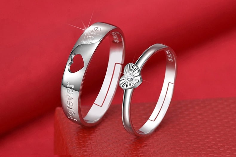 Picture of Men and Women Ring With Box -2 set - Silver - Adjustable