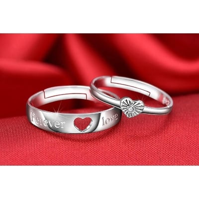 Picture of Love Promise Couple Finger Ring with box - Silver - Adjustable