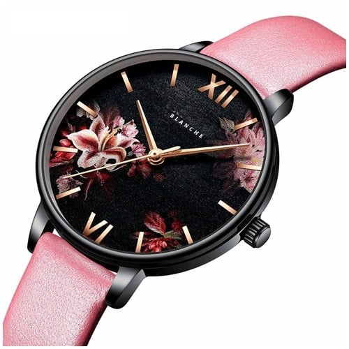 Picture of Fashion Flower Stainless Steel Mesh Leather Women's Watches Leather - Pink