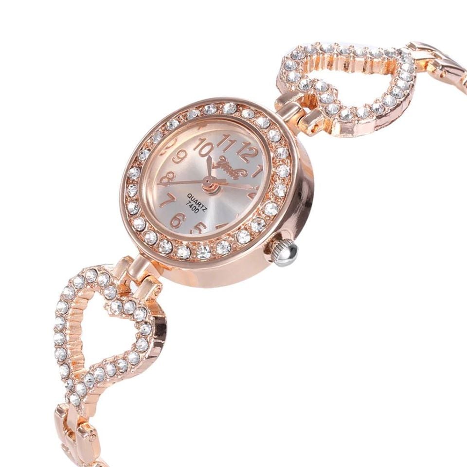 Picture of Luxury Rhinestone Bracelet Ladies Quartz watches Rose gold fashion watch for women - Gold