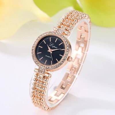 Picture of Luxury Rhinestone Bracelet Ladies Quartz watches Rose gold fashion watch for women - Gold