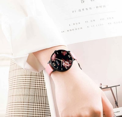 Picture of Fashion Flower Stainless Steel Mesh Leather Women's Watches Leather - Chocolate