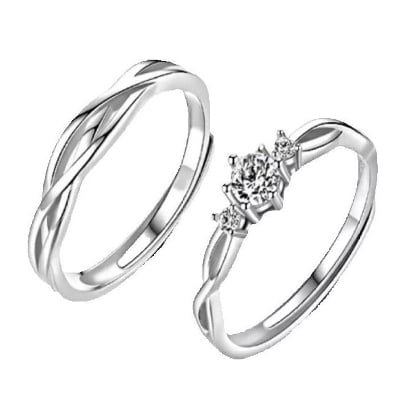Picture of CROWN Exclusive Couple Ring Set for Men And Women - Wedding Band Rings - Silver - Adjustable