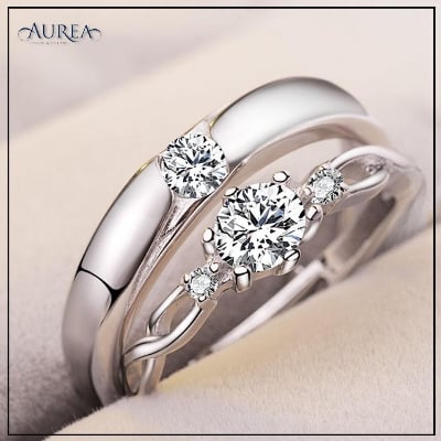 Picture of CROWN Exclusive Couple Ring Set for Men And Women - Wedding Band Rings - Silver - Adjustable