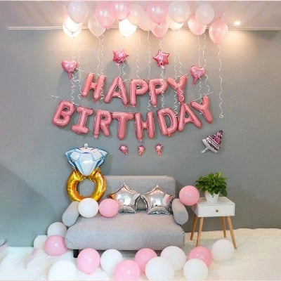 Picture of Foil Balloons Happy Birthday Banner - Multicolor