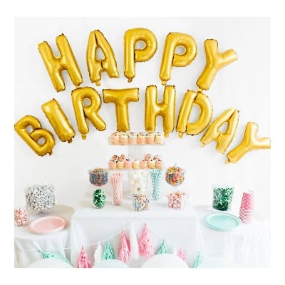 Picture of Foil Balloons Happy Birthday Banner - Multicolor