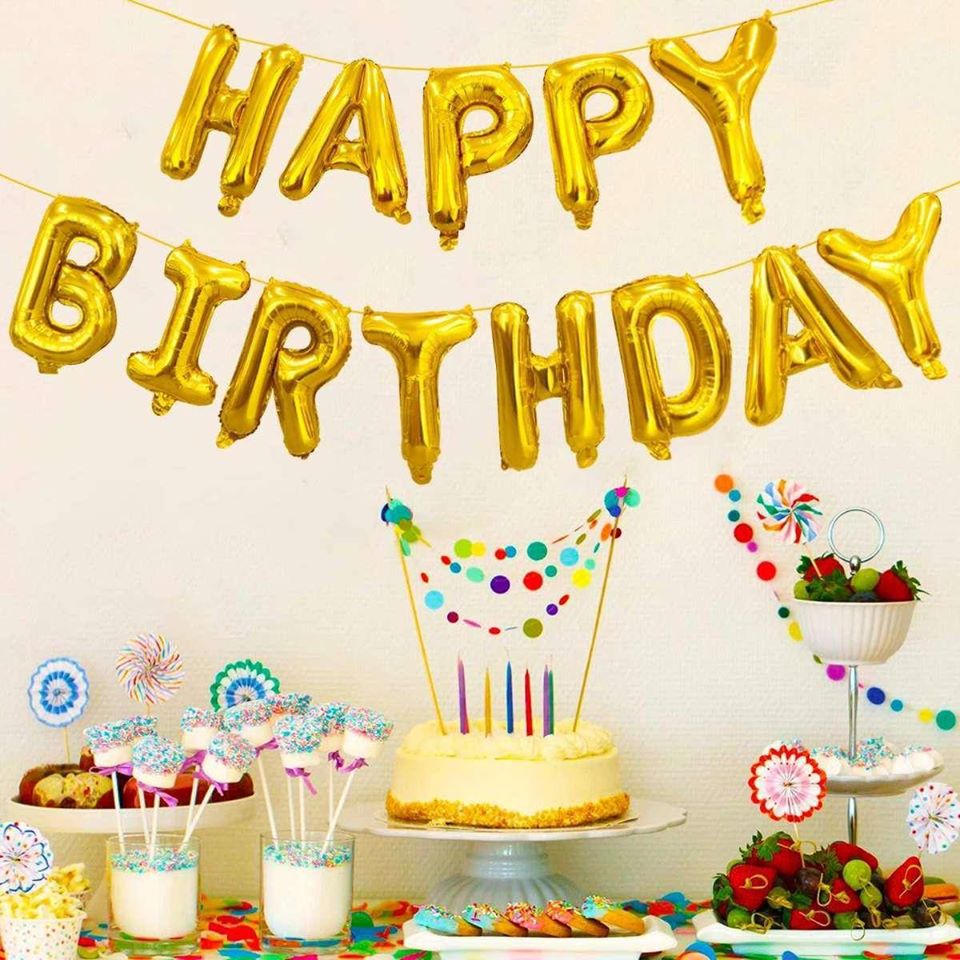 Picture of Foil Balloons Happy Birthday Banner - Multicolor