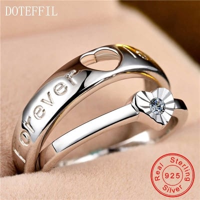 Picture of Couple Rings Sweet Romantic Men Women Ring - Silver - Adjustable