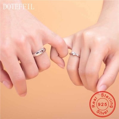 Picture of Couple Rings Sweet Romantic Men Women Ring - Silver - Adjustable