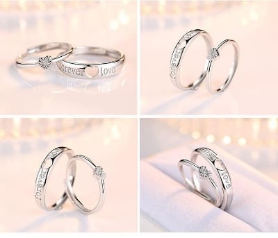 Picture of Love Heart Crystal Adjustable Ring - Silver - Adjustable