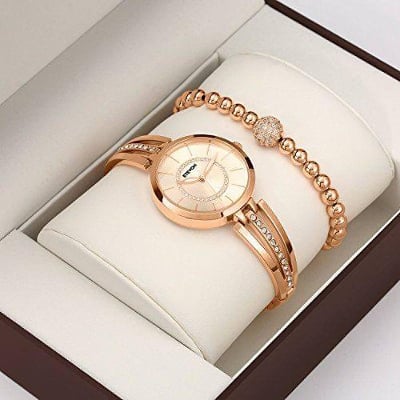 Picture of Rose Gold-Tone Analog Quartz Water Resistant Bangle Watch - Gold