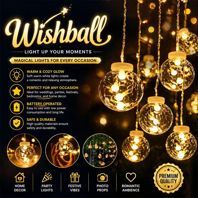 Picture of Wish Ball LED Fairy Lights for Curtains – 16 Feet with 12 Wish Balls, Decorative String Lights for Bedroom, Living Room, Party, Wedding