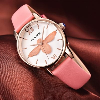 Picture of Benyar Women Watches Ladies Quartz Simple Style Leather Watch - Green