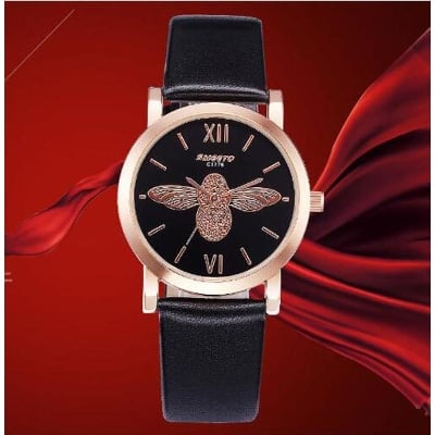Picture of Fashion Benyar Women Watches Ladies Quartz Simple Style Black Leather Watch - Black