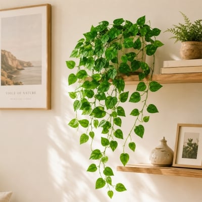 Picture of 1 Pcs Artificial Ivy Red Maple Plastic Fake Leaves Garland 7ft Long Hanging Vine Leaf for Home, Garden, Wall, Balcony, Office, Party & Event Decoration