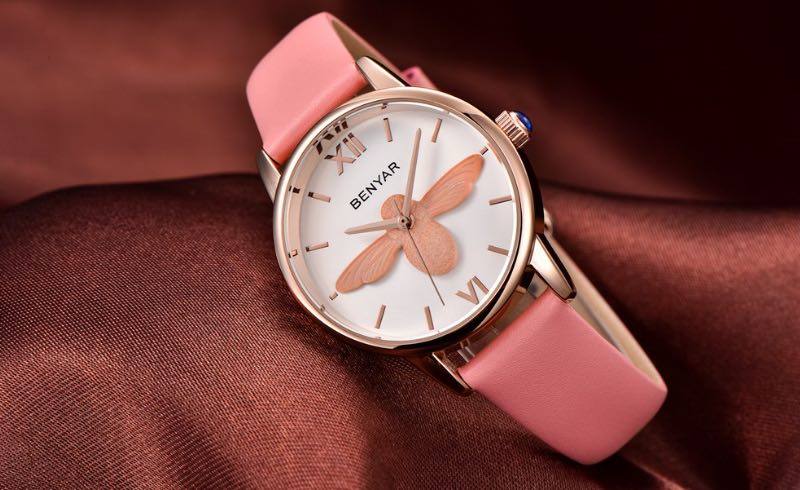 Picture of Benyar Women Watches Ladies Quartz Simple Style Leather Watch - Pink