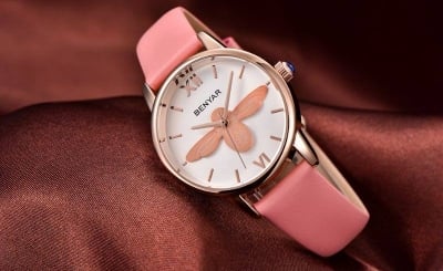 Picture of Benyar Women Watches Ladies Quartz Simple Style Leather Watch - Pink