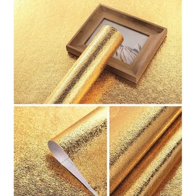 Picture of Kitchen Golden Oil Proof Waterproof Aluminum Foil Adhesive Wallpaper 45cm – Self Adhesive Heat Resistant Wall Sticker for Kitchen Counter Cabinet
