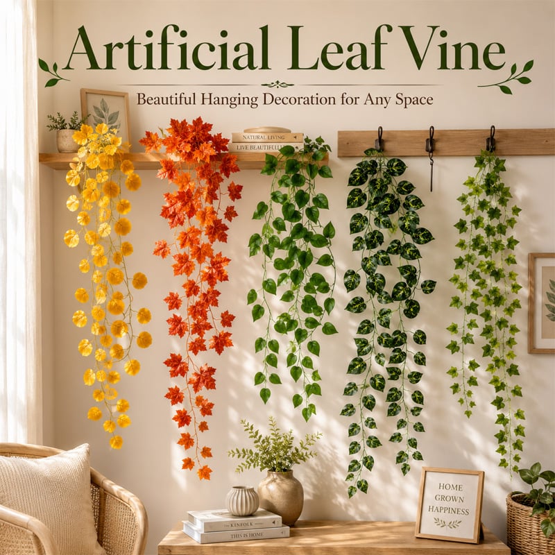 Picture of 1 Pcs Artificial Ivy Red Maple Plastic Fake Leaves Garland 7ft Long Hanging Vine Leaf for Home, Garden, Wall, Balcony, Office, Party & Event Decoration