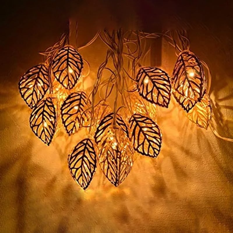 Picture of Metal 3D Leaf Shape Golden Fairy Light Set | Current Driven LED String Lights | Home, Garden, Party, Wedding & Decorative Lighting