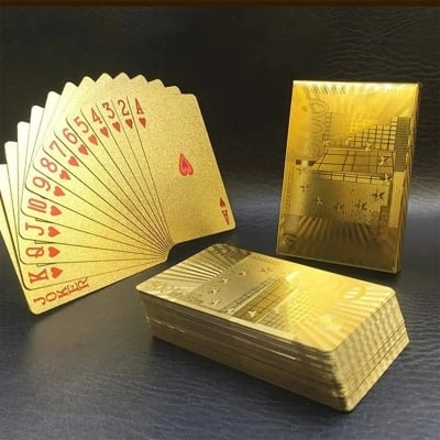 Picture of Gold Premium Poker Cards Waterproof PET Plastic – Luxury Foil Playing Cards Deck 54 Pcs Gold Silver Black Durable Flexible Tash Game Cards Gift