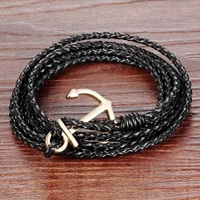 Picture of Men's Stainless Steel and LeatherBracelet - Black