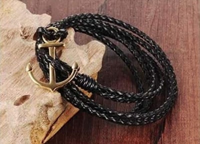 Picture of Men's Stainless Steel and LeatherBracelet - Black