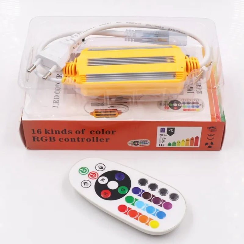 Picture of 1500W Waterproof RGB LED Strip Controller 24 Keys IR Remote with EU Plug for 2835 5050 RGB LED Tape Light Neon Rope Light Color Changing Decorative Lighting Controller for Room Home Party Shop