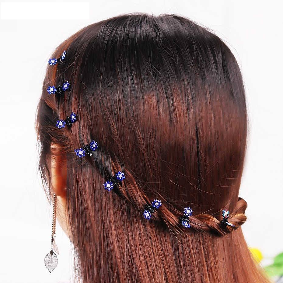 Picture of 12 pcs. Fashion Girls Hair Accessories Flower Crystal Hairpins Mini Barrettes Kids Gift Hair Clip For Women Lovely Clip - Multicolor - Int: One size