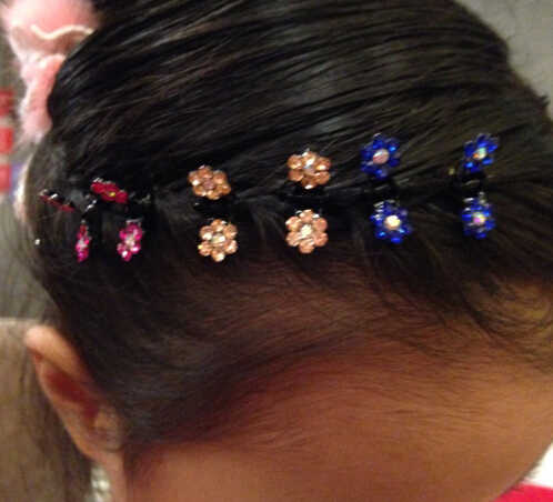 Picture of 12 pcs. Fashion Girls Hair Accessories Flower Crystal Hairpins Mini Barrettes Kids Gift Hair Clip For Women Lovely Clip - Multicolor - Int: One size