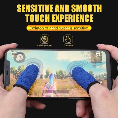Picture of 2 Pcs Finger Sleeves - Black Colour / Cover Sweat Proof Gaming Finger Glove - Blue