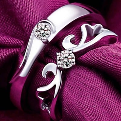 Picture of Unique Couple Lover Finger Rings Men and women-2pcs - Silver