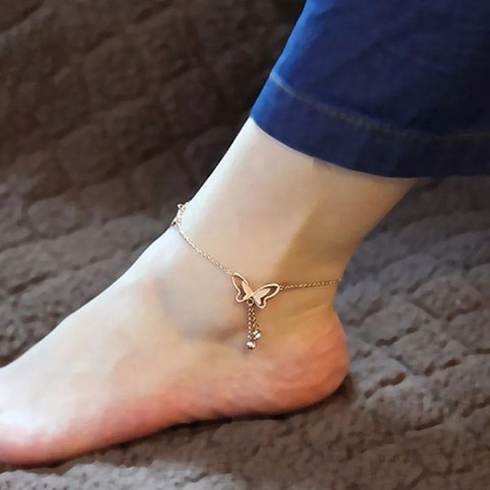 Picture of Butterfly Pendants Anklets Foot Chain Women Summer Beach Leg Bracelet - Gold