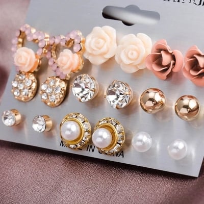 Picture of 9 pairs Earrings set - Multicolor