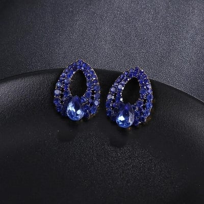 Picture of Blue Earrings crystal Style Dangle earrings for women girl - Silver - Adjustable