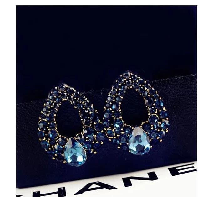 Picture of Blue Earrings crystal Style Dangle earrings for women girl - Silver - Adjustable