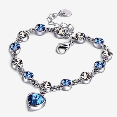 Picture of Blue Rhinestone Ocean Heart Bracelet - Silver