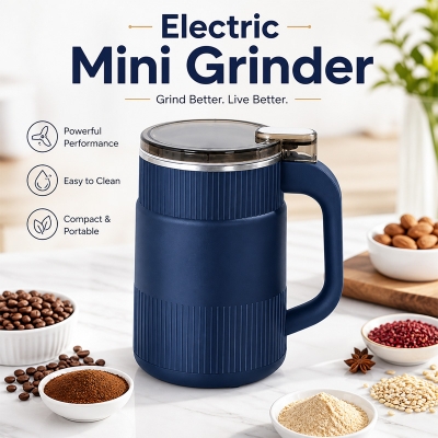 Picture of Household Small Powder Grinding Machine Electric Mini Spice Grinder 5 Blade 304 Stainless Steel Coffee Bean Grain Grinder Fine Powder Blue Win Accessories