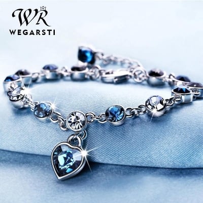 Picture of Blue Rhinestone Ocean Heart Bracelet - Silver