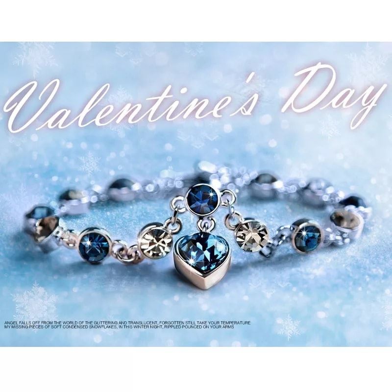 Picture of Blue Rhinestone Ocean Heart Bracelet - Silver