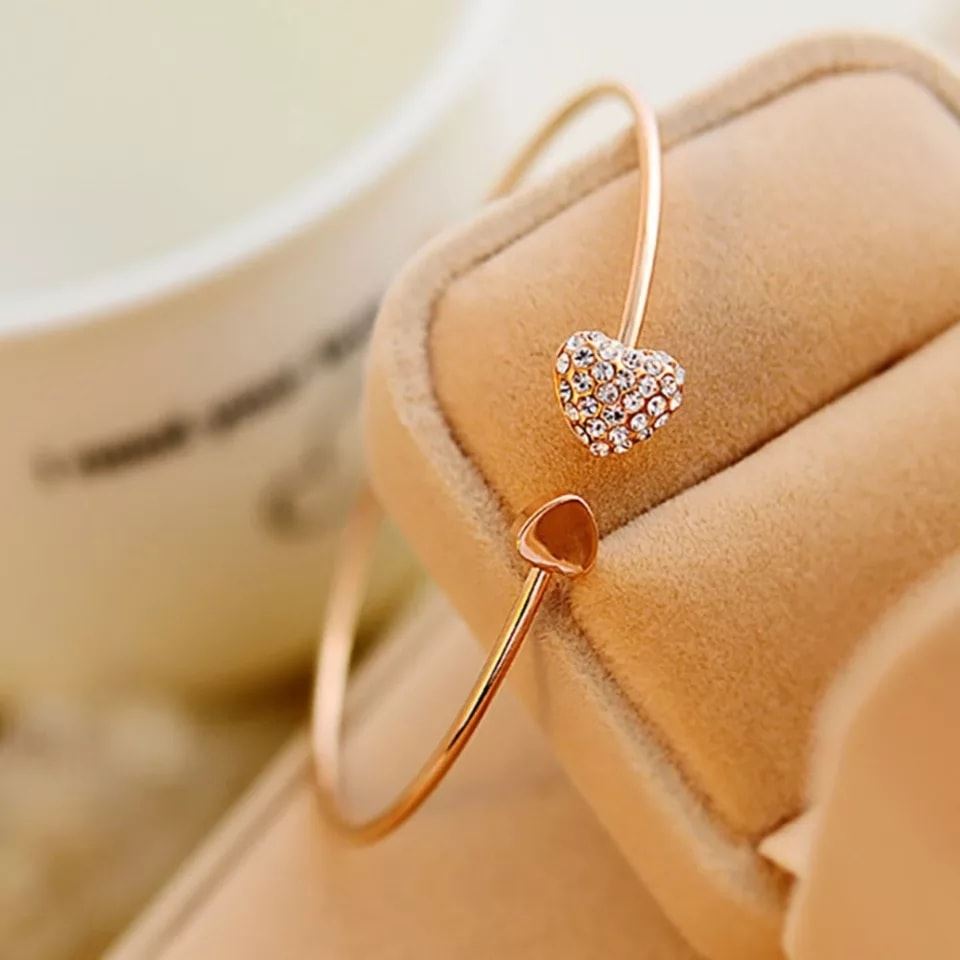 Picture of Elevate Your Style with Love Heart Bangles for Women - A Crystal Cubic Zirconia Bracelet - Very Comfortable and Fashionable, Easy to Clean. - Gold
