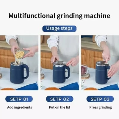 Picture of Household Small Powder Grinding Machine Electric Mini Spice Grinder 5 Blade 304 Stainless Steel Coffee Bean Grain Grinder Fine Powder Blue Win Accessories