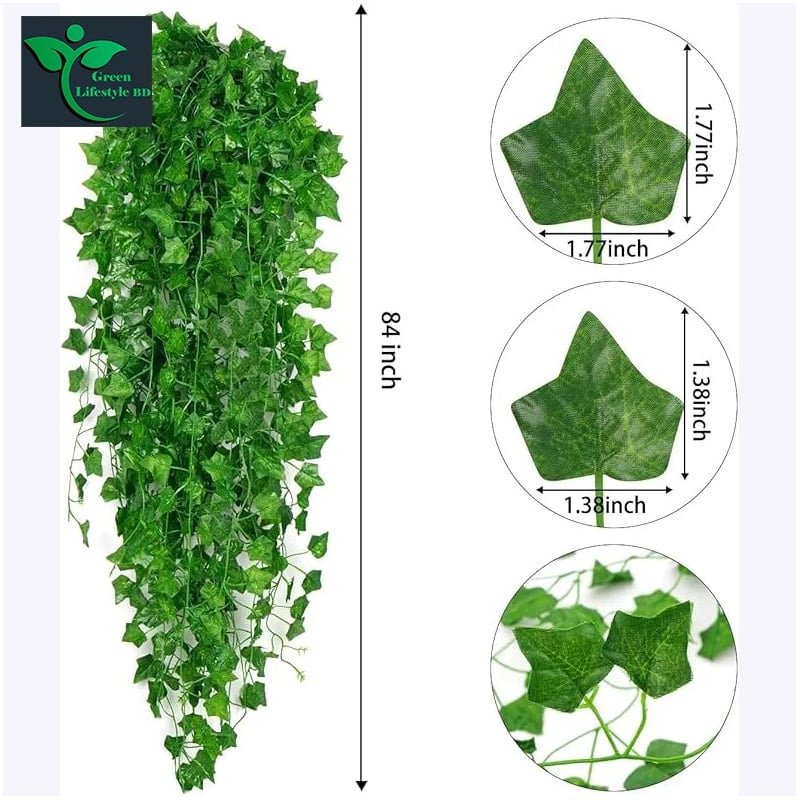 Picture of Artificial Hanging Vines Plant 14ft 7+7 Decorative Green Leaf Garland for Home, Office Wall, Balcony, Wedding, Party, Event, Garden & Room Decoration