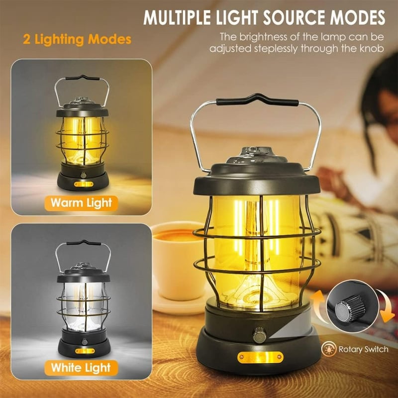 Picture of Retro Portable Camping Lantern USB Rechargeable LED Light – Vintage Outdoor Tent Lamp for Camping, Hiking, Travel, Emergency & Home Use