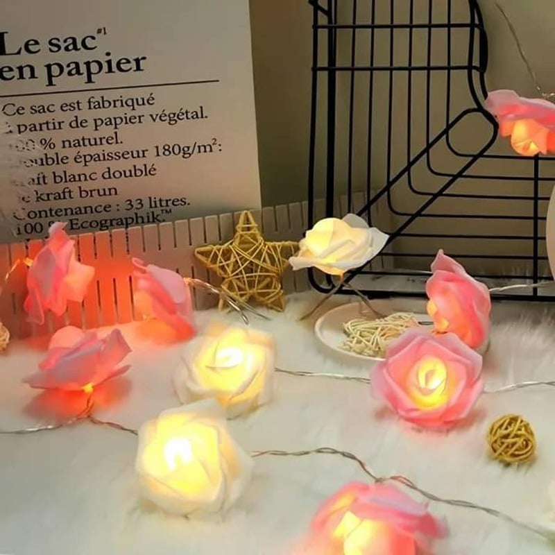 Picture of 80 pcs Rose Flash String Fairy Light 25 Feet Decorative LED Rose Flower Light for Room, Bedroom, Party & Home Decoration